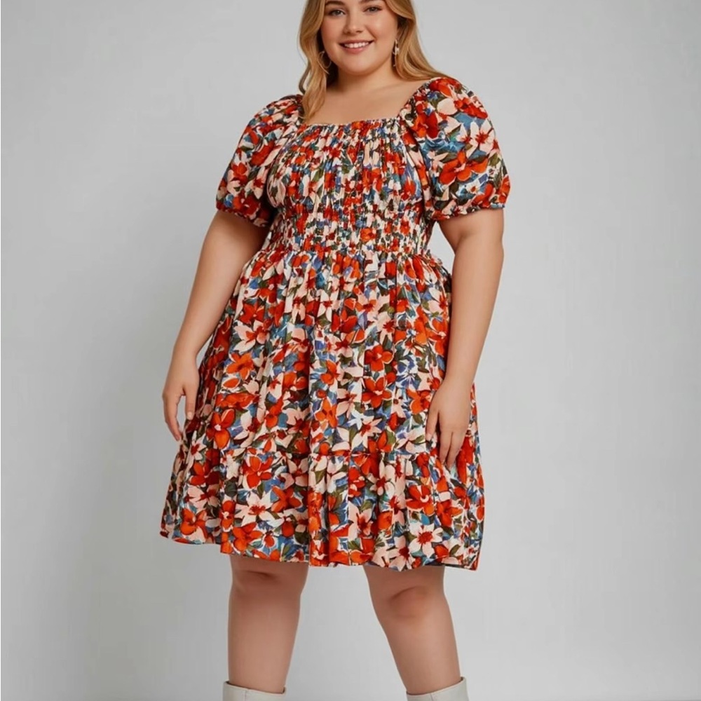 Floral Sundress▪️Puff Sleeves▪️Square Neck